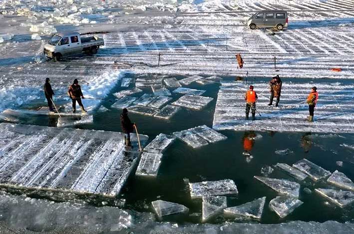 哈爾濱冬季采(cai)冰 采冰工具